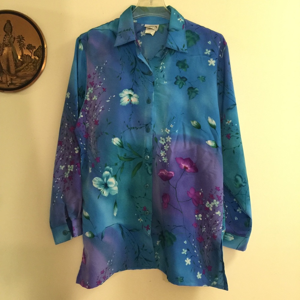 VTG Floral Top Blouse M/L - Picture 1 of 3
